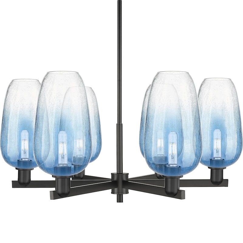 Innovations Lighting 716-6CR-17-24 Brookhaven Flute Chandelier - Matte Black / Sapphire Blue