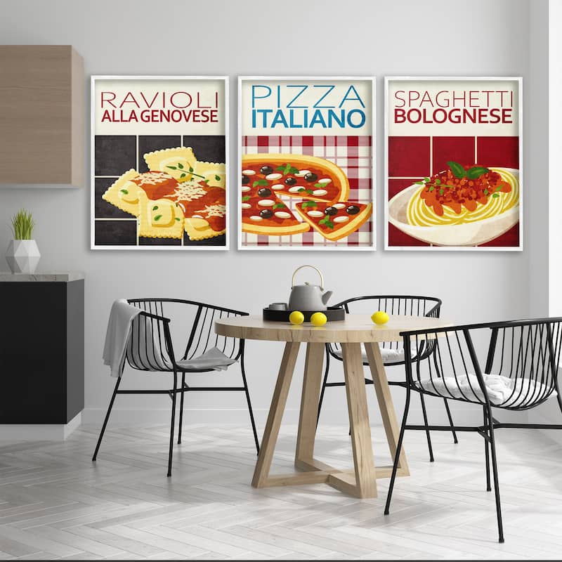 Stupell Classic Italian Pasta Meals Framed Giclee Art Design By Kim Allen (Set of 3)
