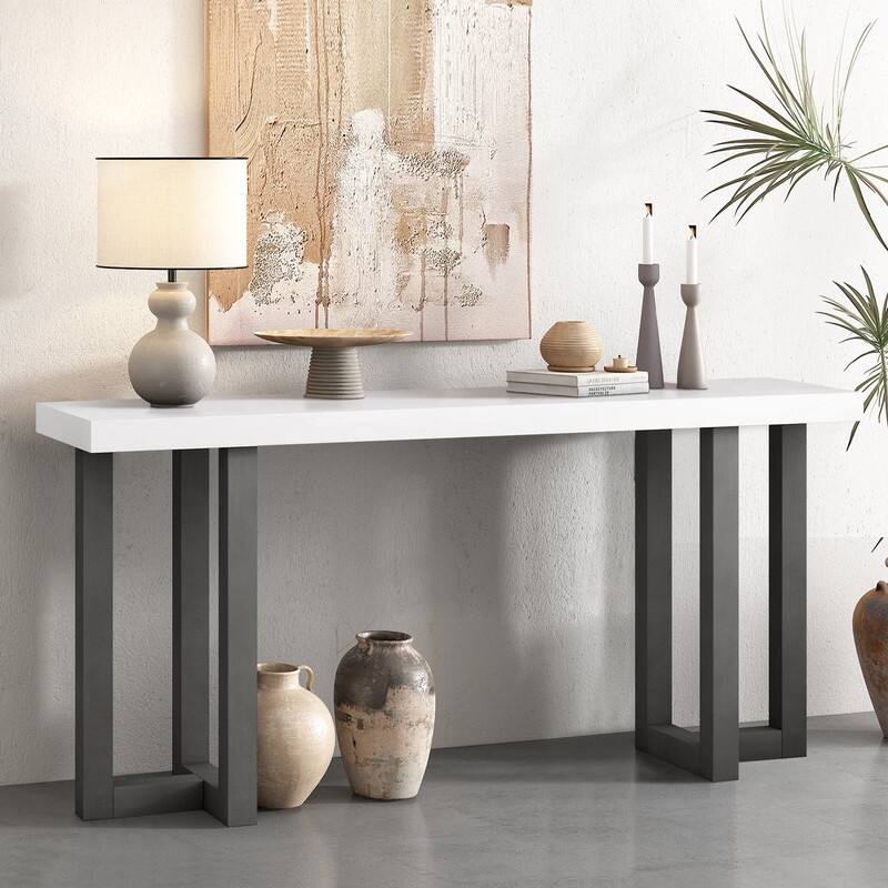 63" Long Console Table with Solid Pine Legs for Entryway Hallway Living Room or Bedroom Use