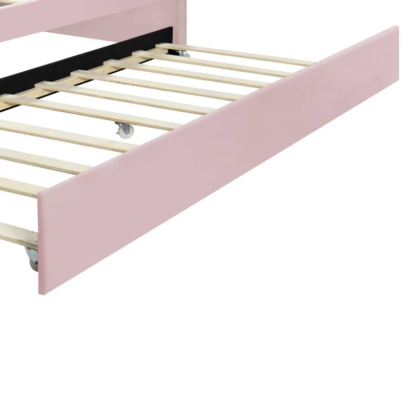 Pink Full Size Upholstered Daybed with Shell Backrest and Trundle