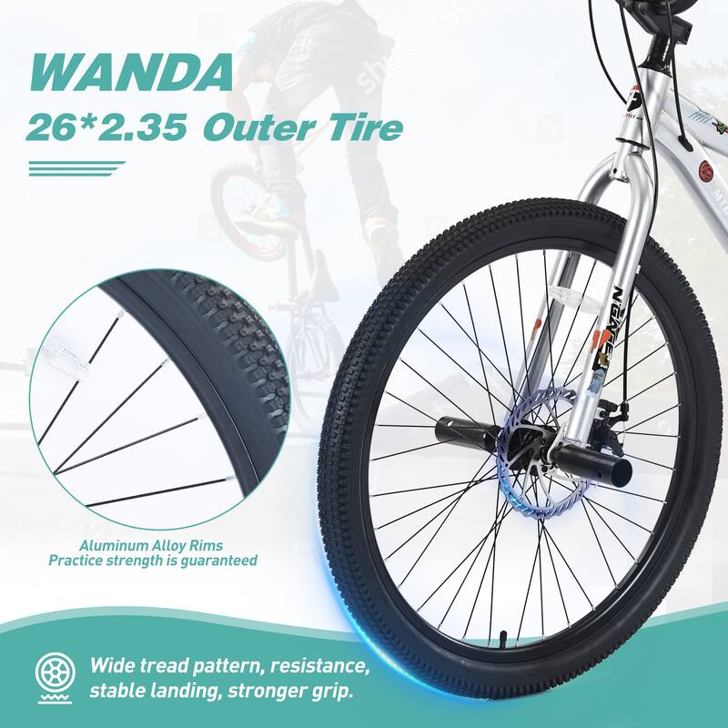 Road Cycling Bicycle, 7-Speed All-Terrain Bike with Double Disc Brakes 26 Inch Children Bicycle for Kids & Teens Age 12+ Years