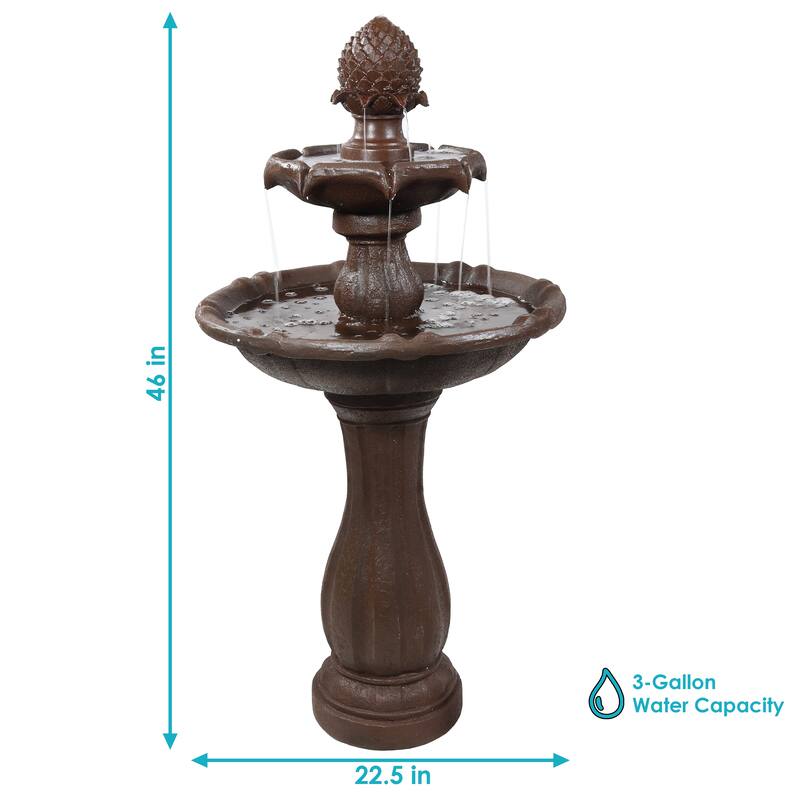 2-Tier Pineapple Solar Outdoor Water Fountain w/ Battery - 46" - Rust - 46-Inch
