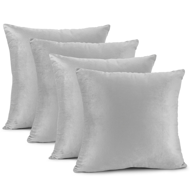 Nestl Solid Microfiber Soft Velvet Throw Pillow Cover (Set of 4) - 24" x 24" - Silver