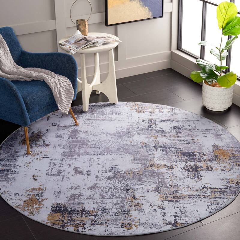 SAFAVIEH Tacoma Silia Machine Washable Slip Resistant Mid-Century Modern - 8' x 8' Round - Grey/Gold - Runner/Round