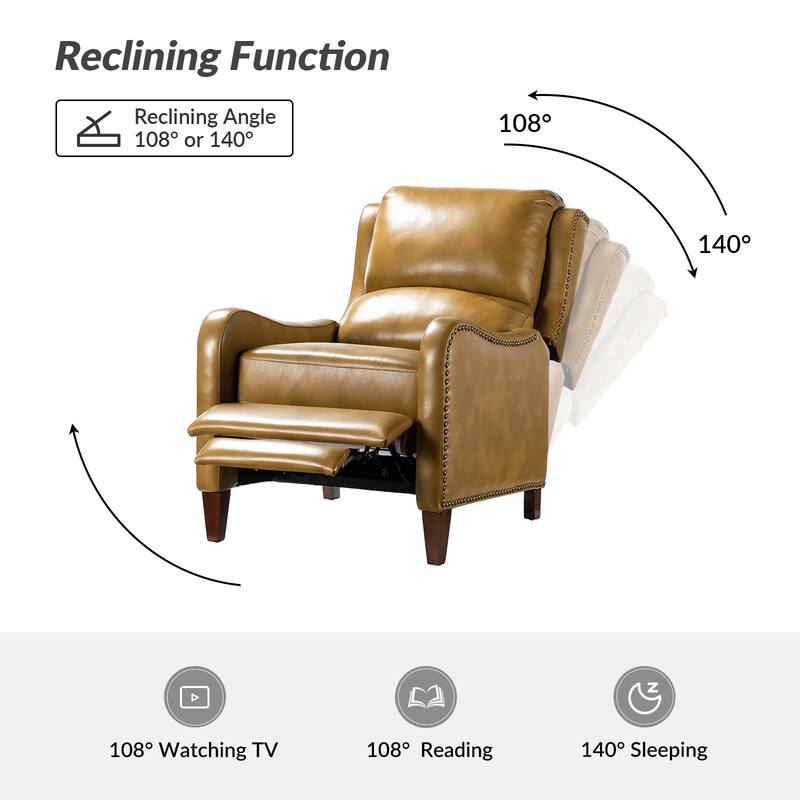 Brigida Modern Genuine Leather Nailhead Trim Recliner with Adjustable Footrest Set of 2 by HULALA HOME