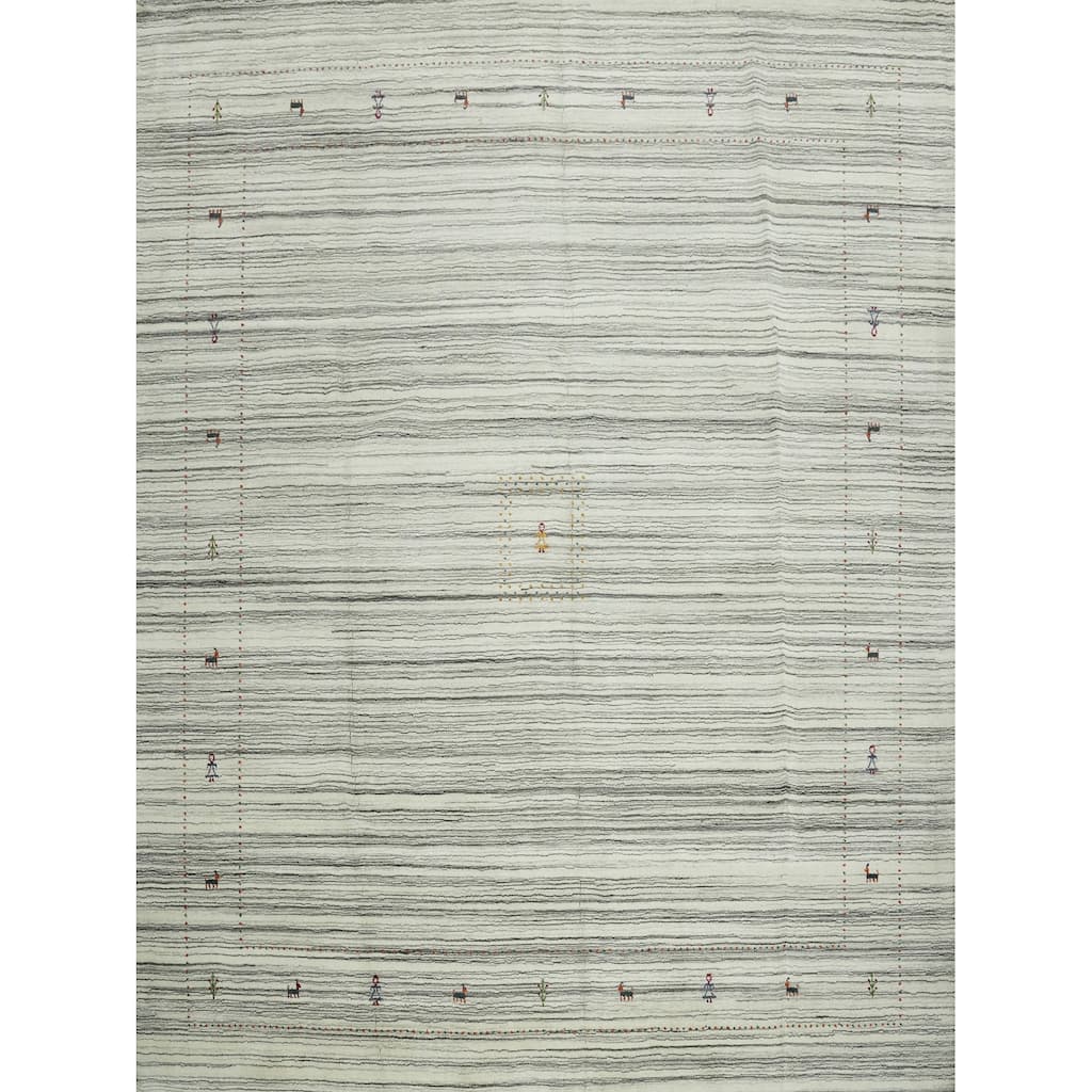Hand Knotted Oriental 100% Wool Carpet Tribal Animal Pictorial Beige & Ivories Gabbeh Area Rug - 9' 10'' X 10' 0''