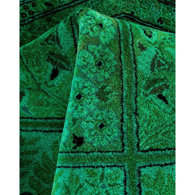 Overton Hand Knotted Wool Vintage Inspired Modern Contemporary Overdyed Green Octagon Area Rug - 6' 1" x 6' 1"