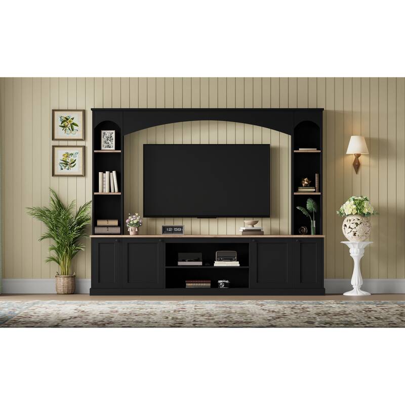 Elegant Arched Farmhouse TV Stand with Wood Grain, for TVs Up to 70" - 91.6" W × 14.9" D × 73.8" H