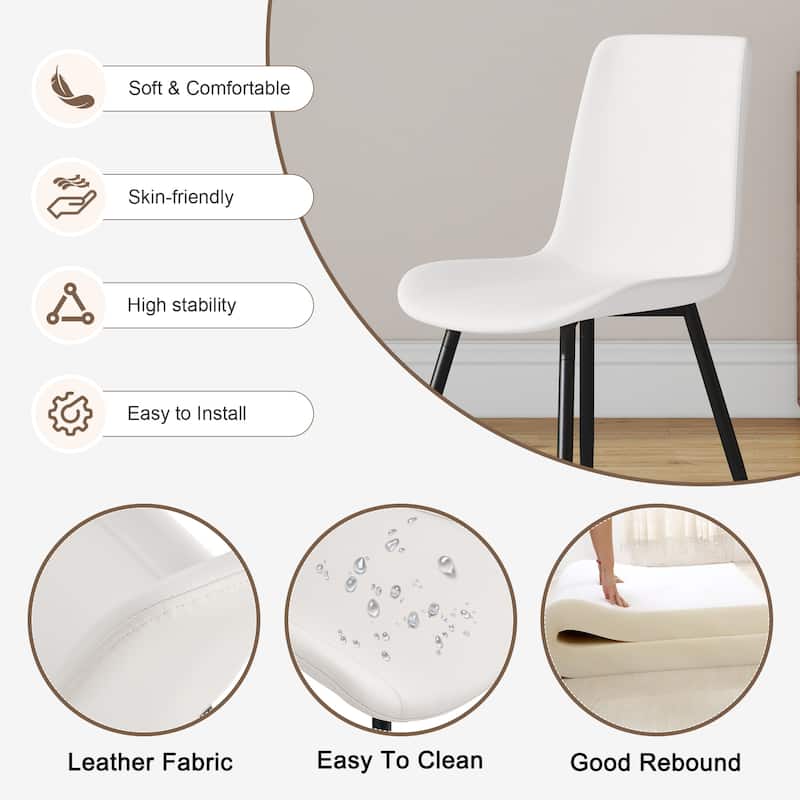 ( Set of 6 )Artificial Leather Backrest Cushion Dining Chair,Black Metal Legs,Curved widened Cushion Design for more comfort