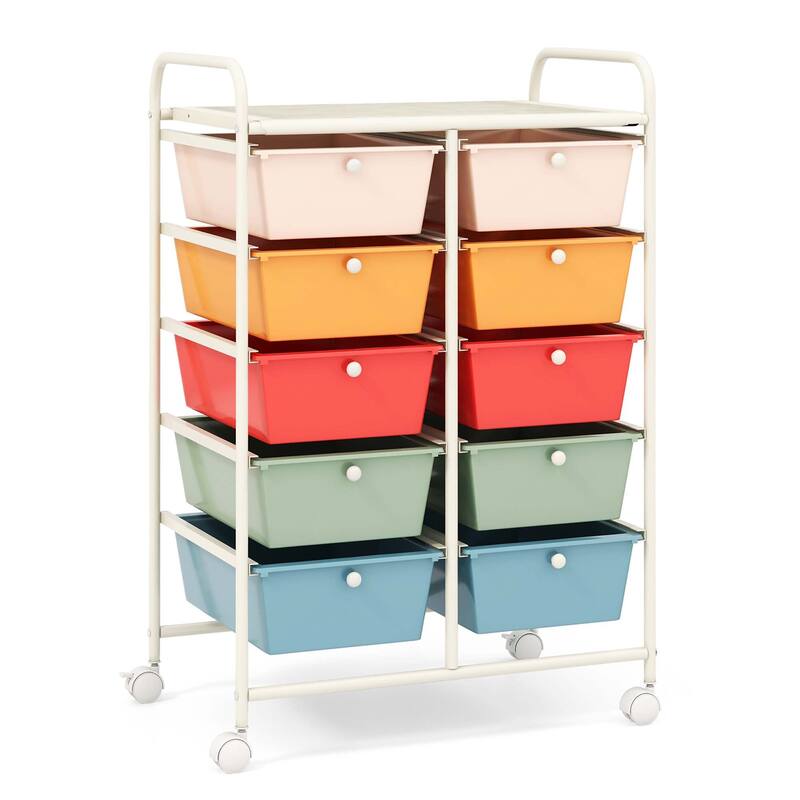 Costway 10-Drawer Storage Cart Utility Rolling Trolley Kitchen Office