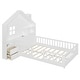 preview thumbnail 17 of 37, Wooden Floor Platform Bed with House Shape Storage Wingback Headboard, House Bed with USB, Window and Bedside Drawers