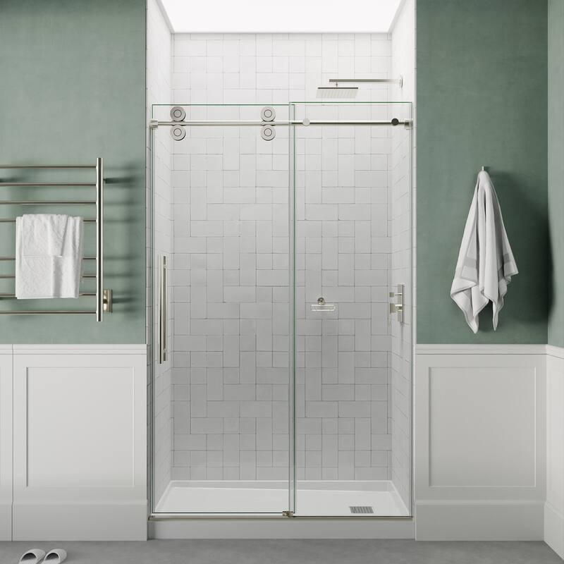 ANZZI Series 56 to 60 in. x 76 in. Frameless Shower Door with Sliding with Tsunami Guard Tempered Clear Glass