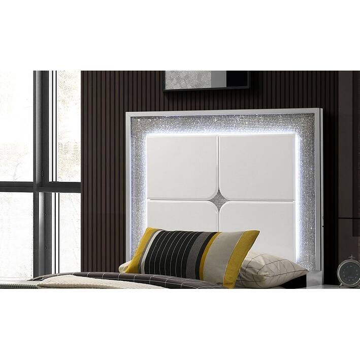 Contemporary White Finish 1PC LED Bed