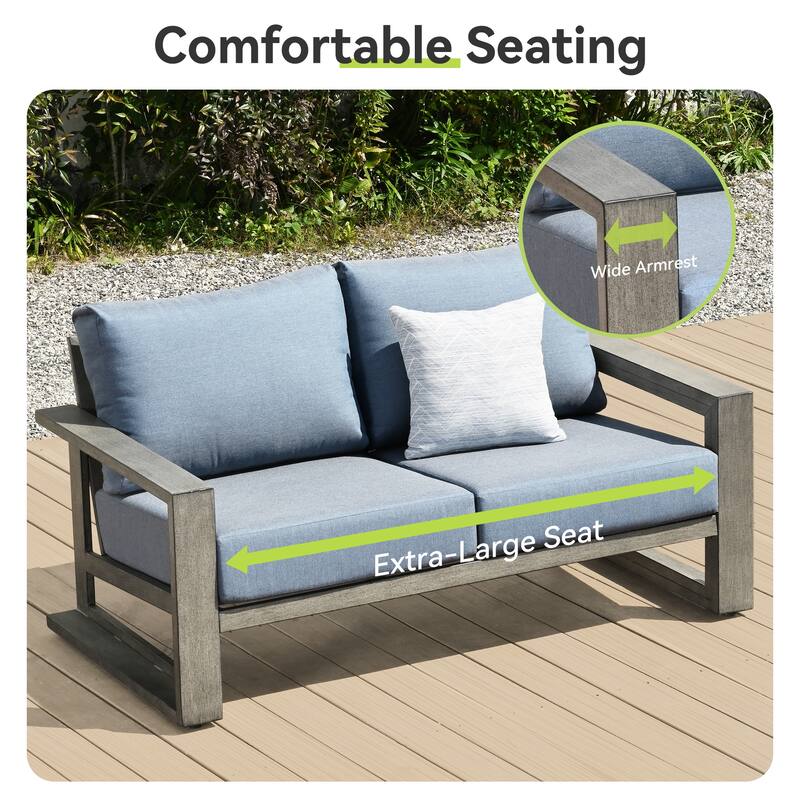 PureScape Hand-Painted Aluminum Outdoor Loveseat with Sunbrella Gray Cushions