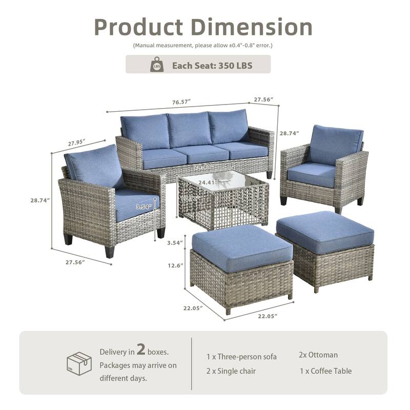 OVIOS 6 Pieces Outdoor Wicker Sectional Set With Solar-Powered Table