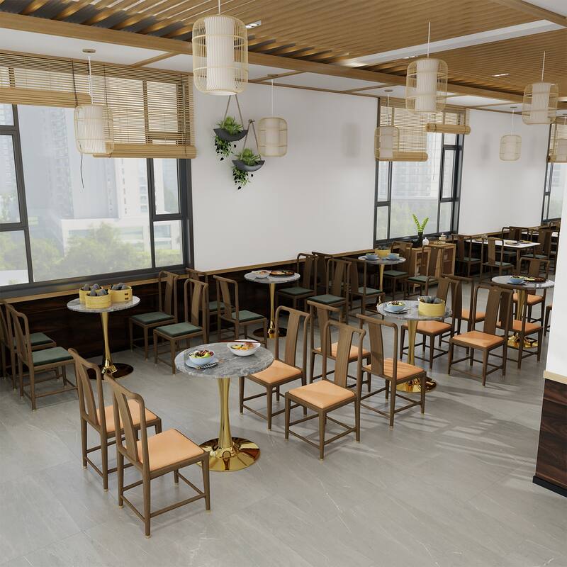 27.6" Mid-Century Modern Style Dining Table, Accommodates 2-4 People, Featuring A Round Dark Gray Textured Marble Tabletop