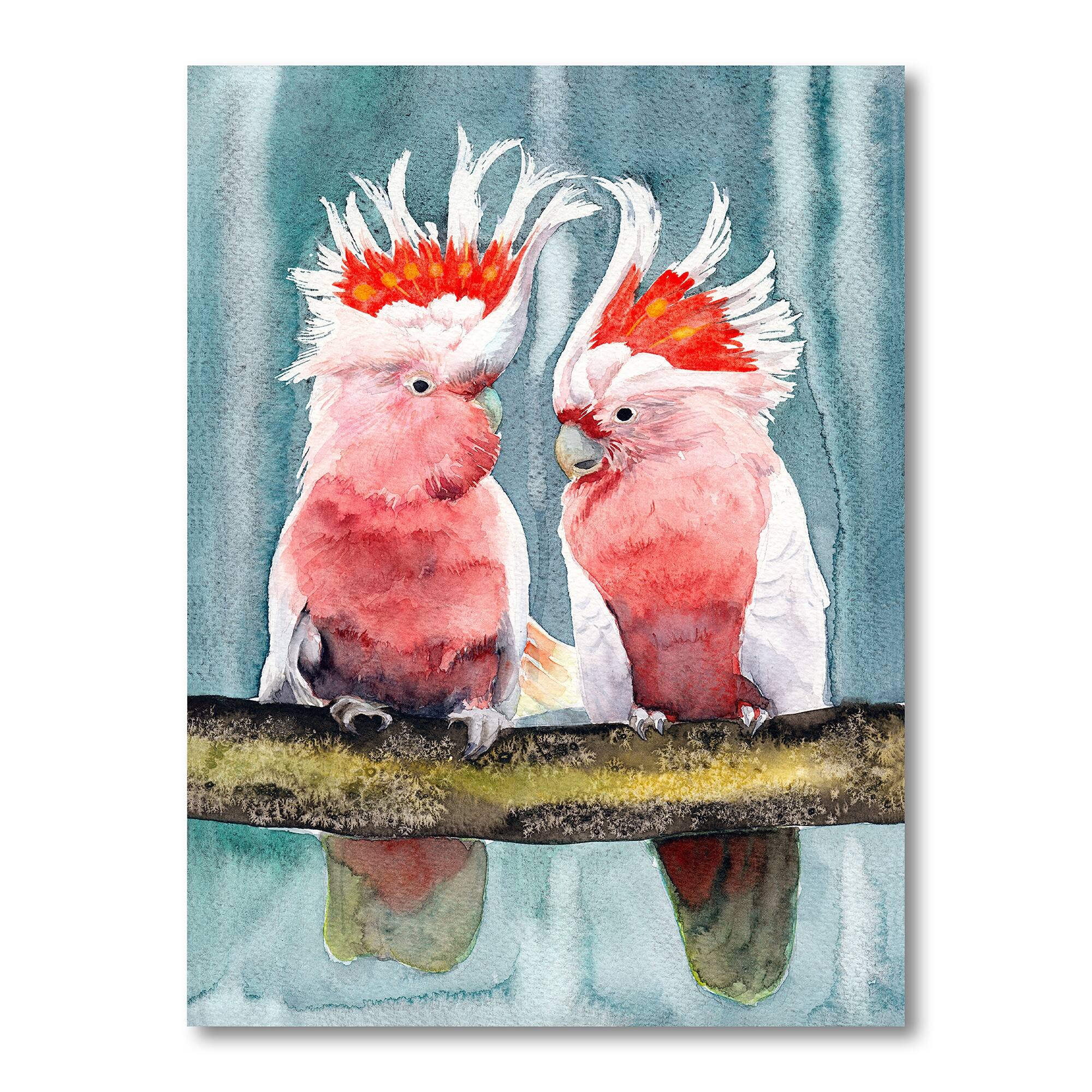 Designart "Two Pink Major Cockatoos With Tufts" Traditional Canvas Wall