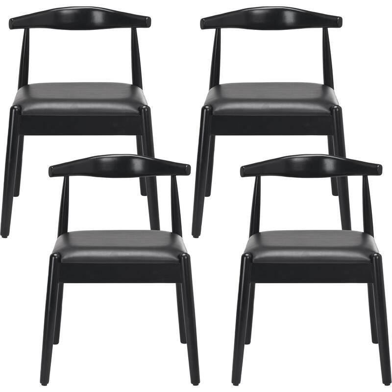 Black Dining Chair Set of 2 Side Chair Leather Office Chair Meeting Room Chairs with Curved Backrest