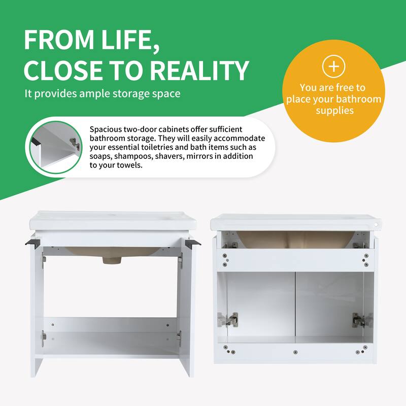 BNK 12/24/36/48/60 Inch Wall-Mounted Bathroom Vanity, Bathroom Cabinet with Doors or Side Shelves