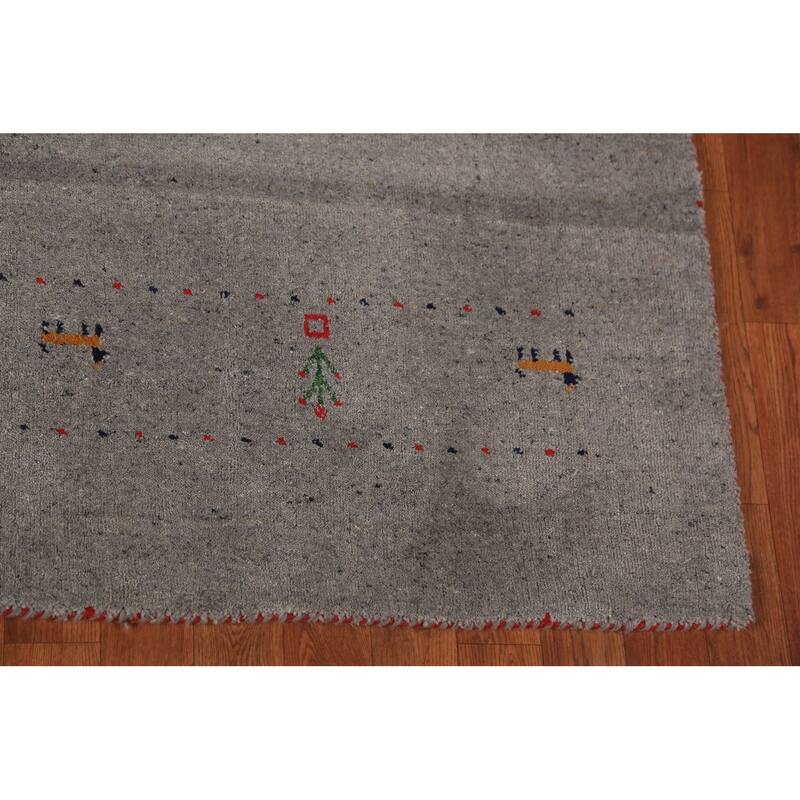 Gabbeh Oriental Area Rug Hand-Knotted Tribal Grey Wool Carpet - 5'8" x 7'7"