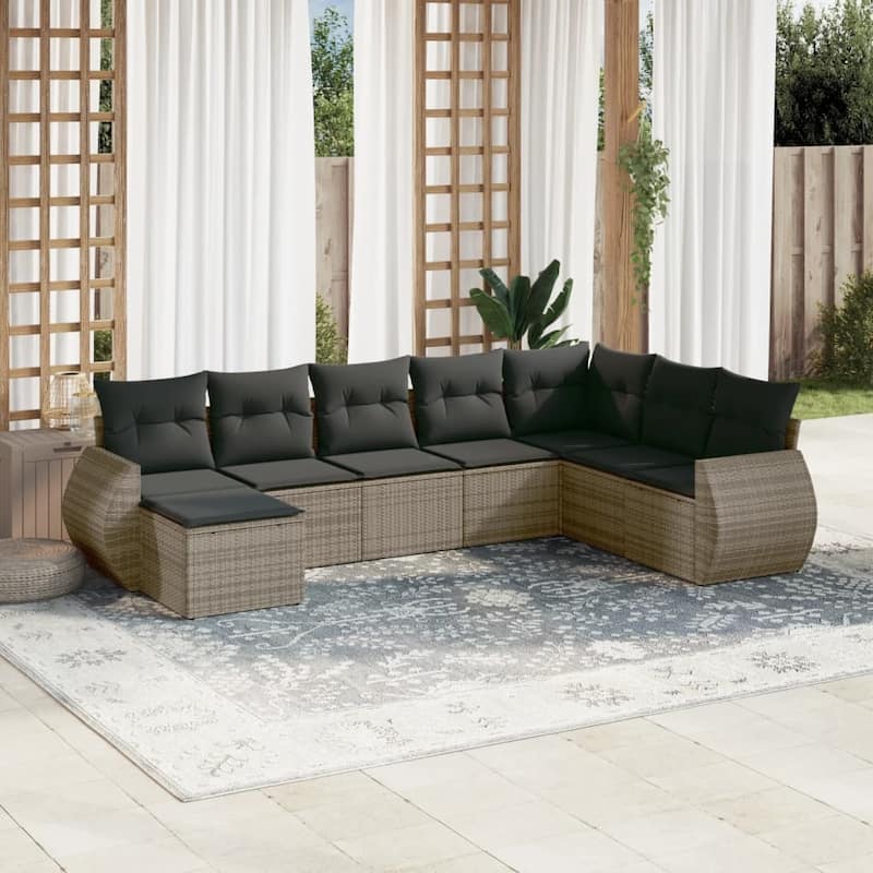 vidaXL Patio Sofa Set with Cushions Outdoor Conversation Furniture Poly Rattan - 21.7 x 21.7 x 14.6 - Gray without table