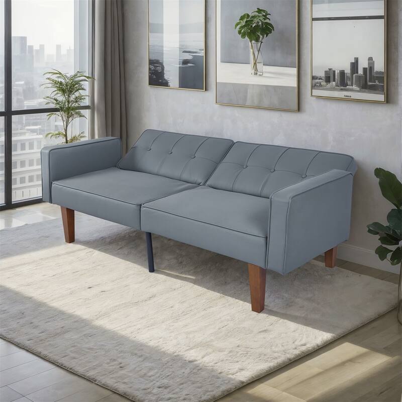 Convertible Sofa Bed Adjustable PU Leather Couch Sleeper Modern Recliner Reversible Loveseat Folding Daybed Guest Bed