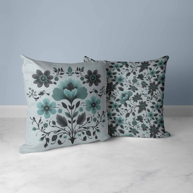 Rajasthan Bloom Faux Suede Reversible Throw Pillow Teal and Gray