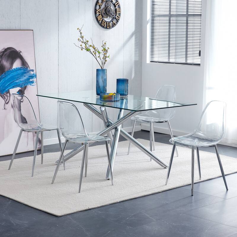 Modern minimalist transparent dining chair, plastic chair, armless crystal chair, Nordic creative makeup stool