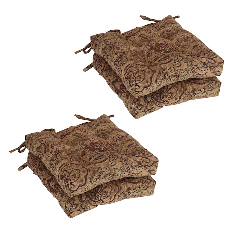 16-inch Square Jacquard Chenille Tufted Chair Cushions (Set of 2 or 4) - 16 x 16 - Scrolled Floral Tan - Set of 4