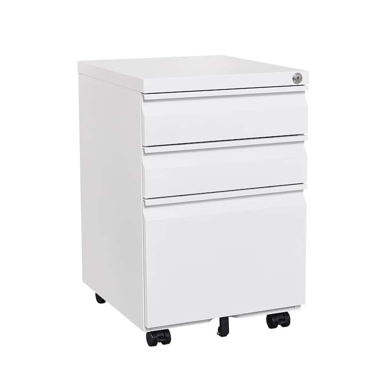3-Drawer Mobile Filing Cabinet With Lock, Office Storage Filing Cabinet Of Legal/Letter Size, Metal Filing Cabinet