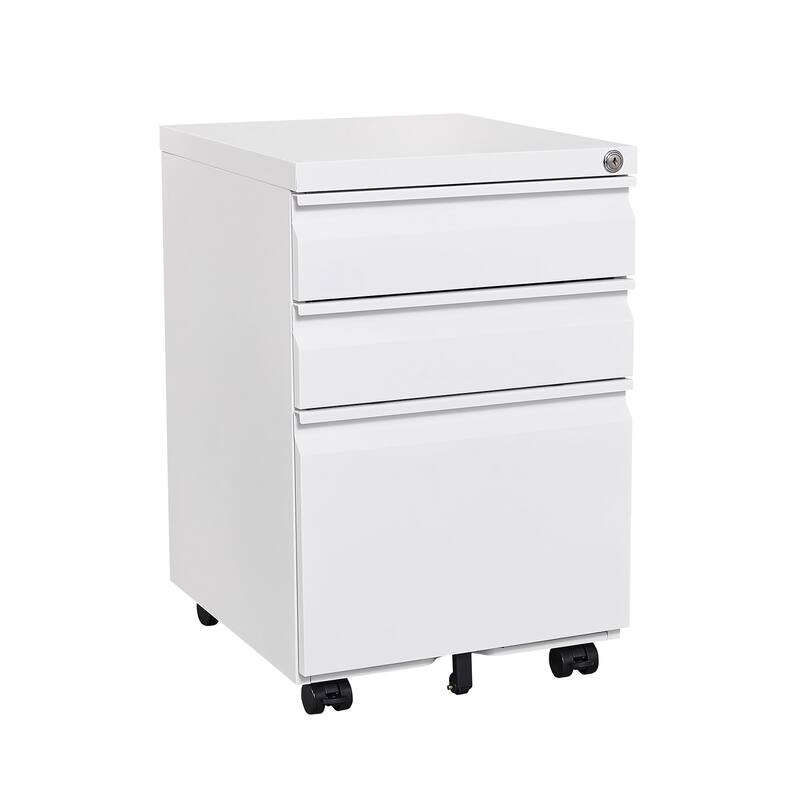 GDFStudio - Morgan 3-Drawer Mobile Metal Filing Cabinet with Lock