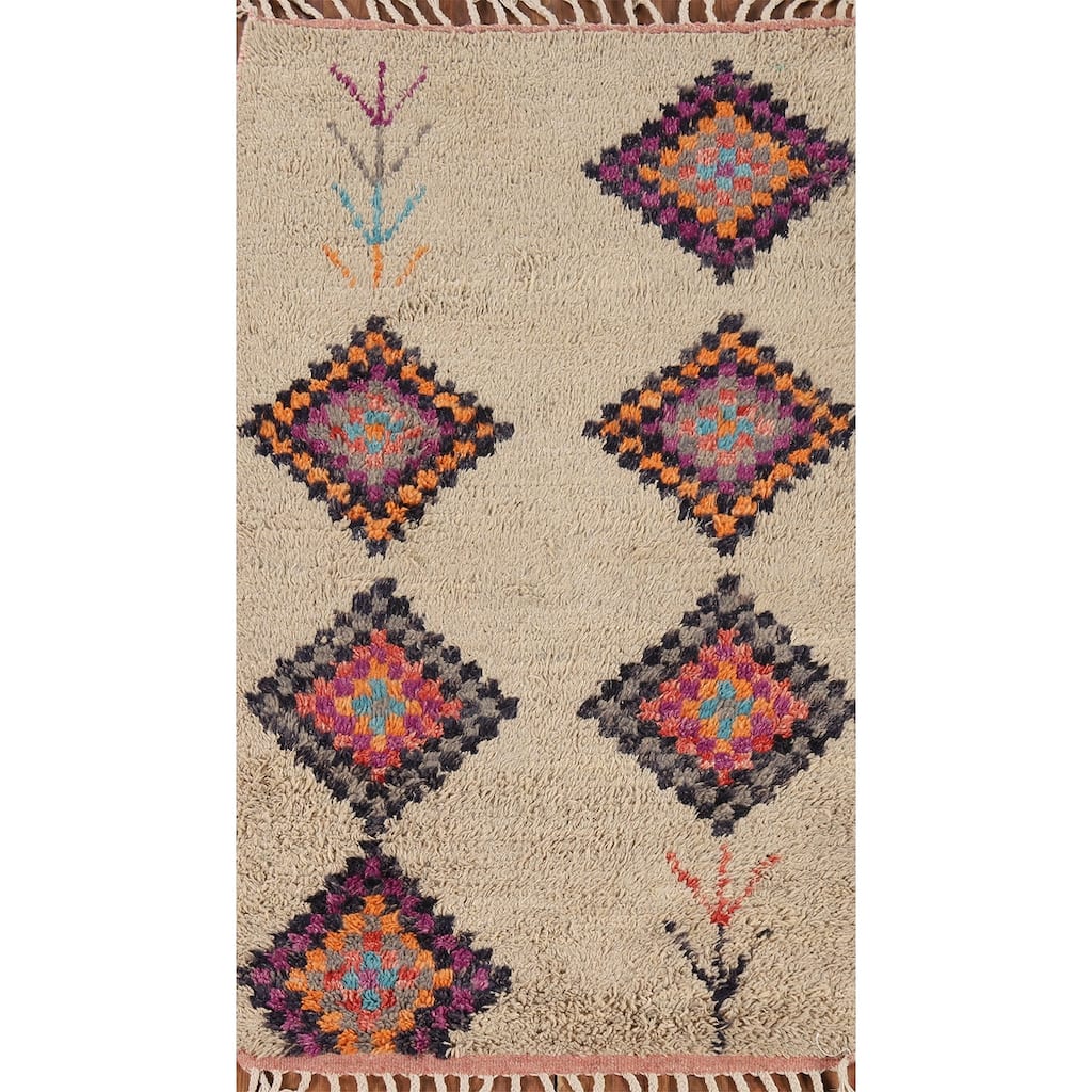 Geometric Plush Moroccan Oriental Accent Rug Handmade Wool Carpet - 3'0" x 5'4"