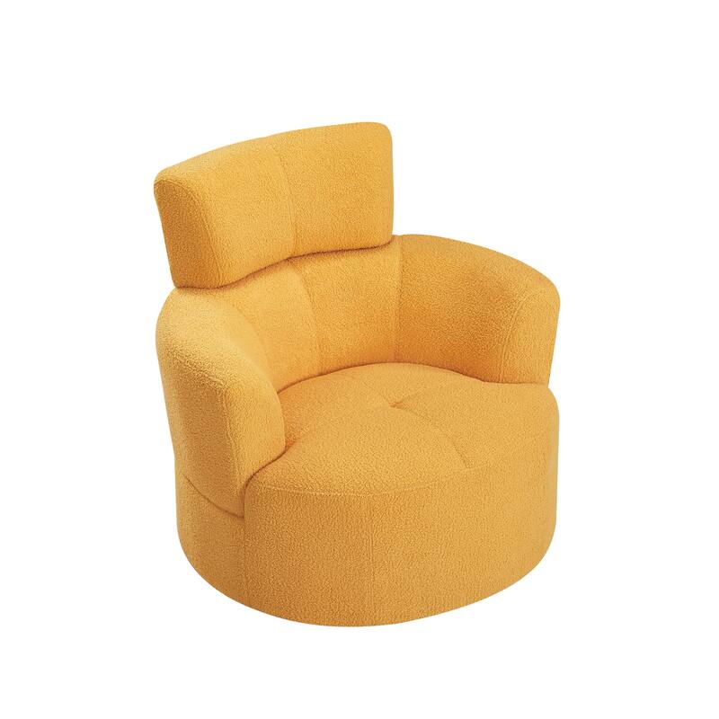 360° Swivel Chair, Upholstered Barrel Chair with Adjustable Headrest Modern Swivel Round Sofa Chair for Living Room