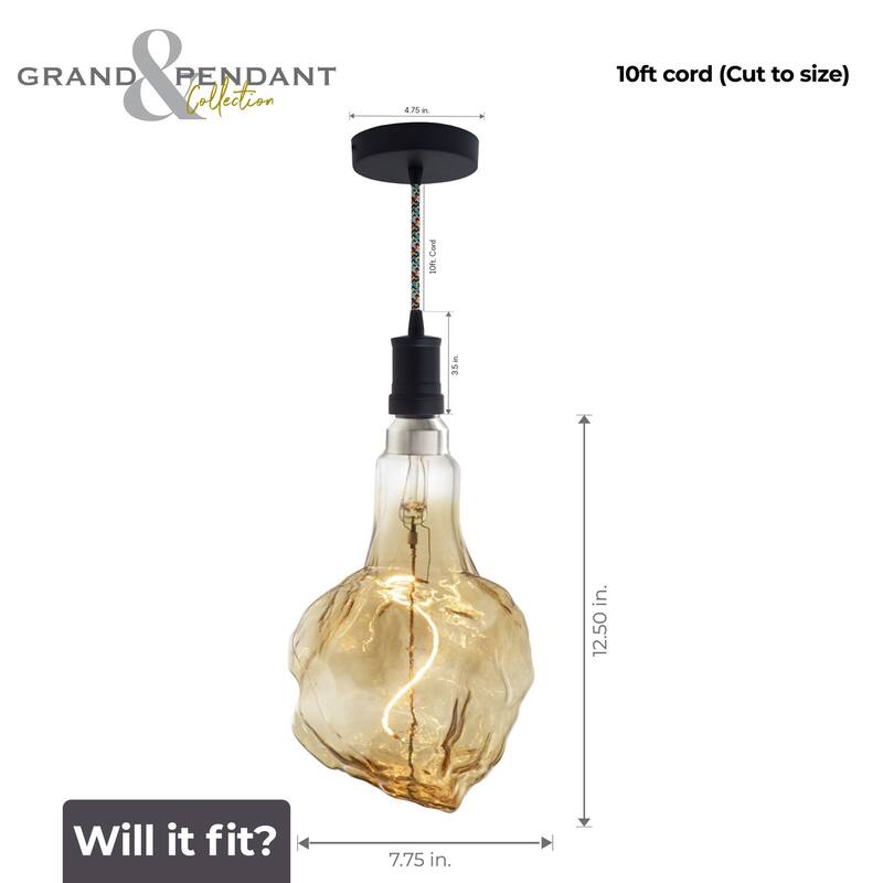 Bulbrite LED Grand Bulb and Pendant Kit of (1) 4 Watt Antique Glass 13" Glacier Shaped Bulb