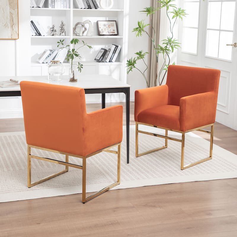 SEYNAR Modern Velvet Accent Arm Dining Chair Set of 2 with Metal Legs