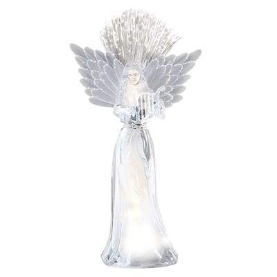 Elegant Fiber Optic Angel with Harp Tabletop Figurine - 14.000 x 8.630 x 6.130