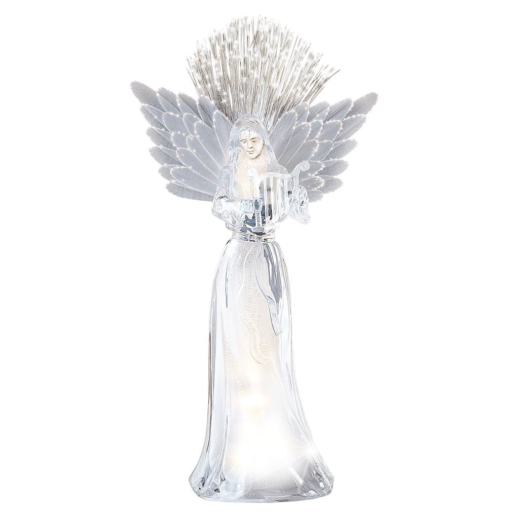 Elegant Fiber Optic Angel with Harp Tabletop Figurine - 14.000 x 8.630 x 6.130