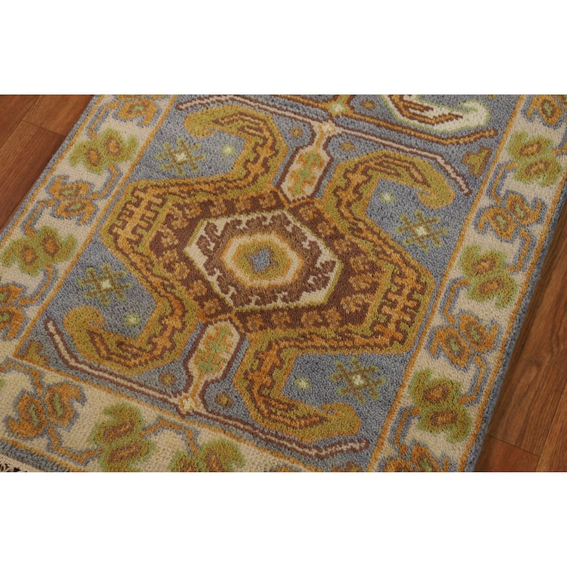 Hand Knotted Oriental 100% Wool Carpet Traditional Geometric Greys & Charcoal Kazak Runner Rug - 9' 10'' X 2' 6''