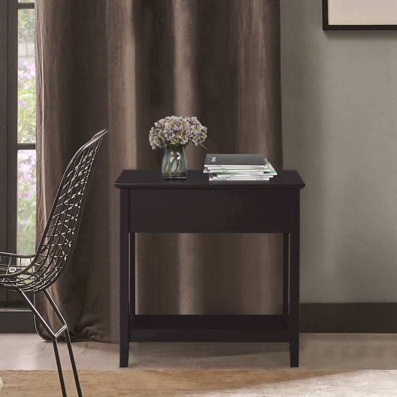 Dark Coffee MDF Retro Side End Table with Cabinet and Storage Shelf for Living Room or Office - 11"L x 22.25"W x 23.5"H