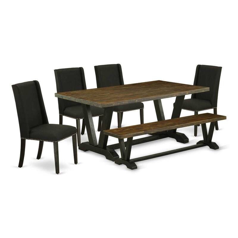 Modern 6-Piece Dining Set - Kitchen Table with Bench & 4 Parsons Chairs