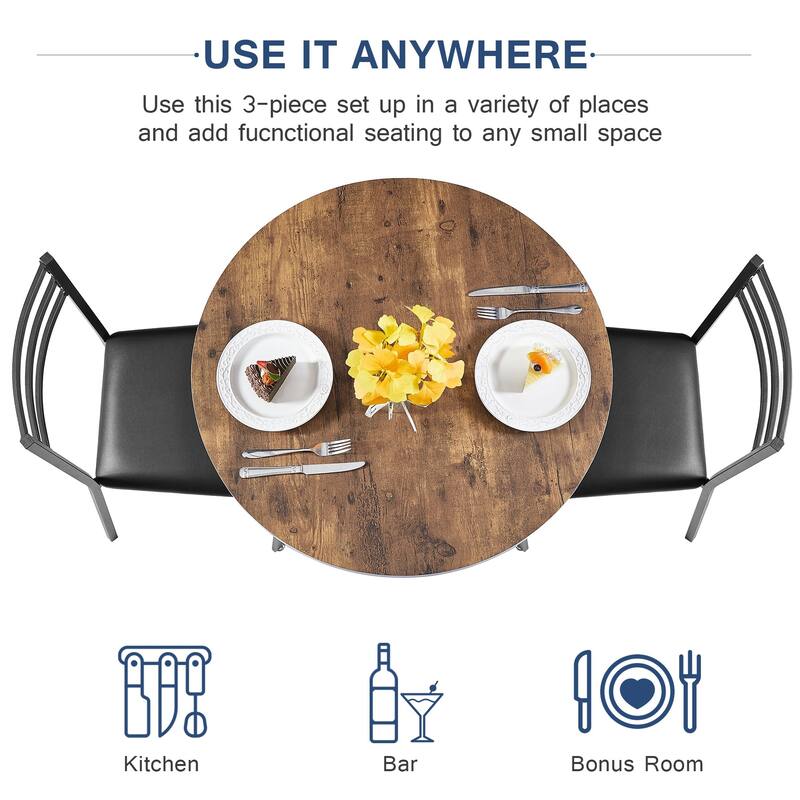 VECELO Round Dining Table, Metal Frame Dining Chairs, Modern Dining Table and Chairs Set for 2-4 People, 3 Options