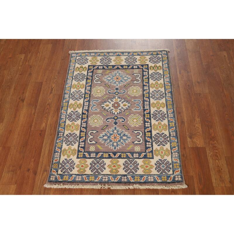 Traditional Kazak Oriental Rug Handmade Grey Wool Carpet - 2'0"x 3'0"