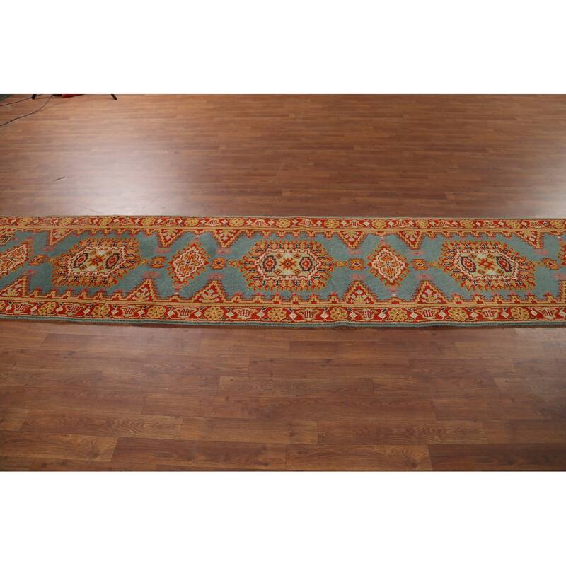 Geometric Viss Indian Runner Rug Handmade Wool Carpet - 2'7"x 11'9"