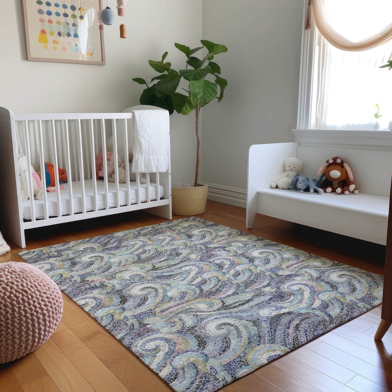 Premium Washable Super Soft Contemporary Mosaic Wave Mayfield Rug - Stormy - 3' x 5' - Rectangle