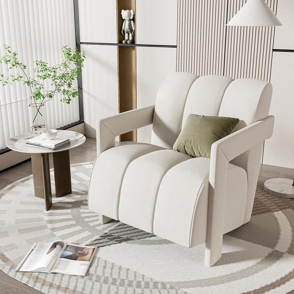 slide 2 of 28, Roomfitters Modern Minimalist Leisure Armchair with L-Shaped Armrests and Polyester Upholstery White