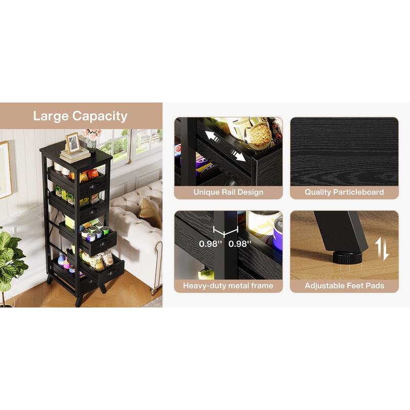 5-Tier Fruit Vegetable Storage Rack, Narrow Snack Stand Fruit Basket
