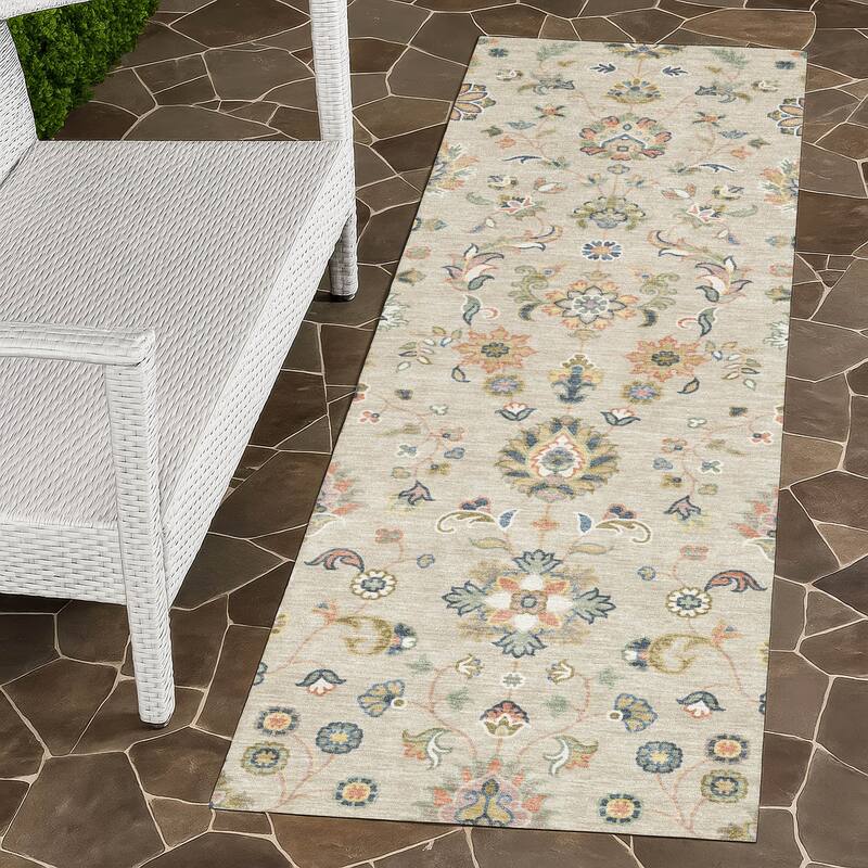 Machine Washable Indoor/ Outdoor Traditional Basalt Chantille Rug - Beige - 2'3" x 7'6"
