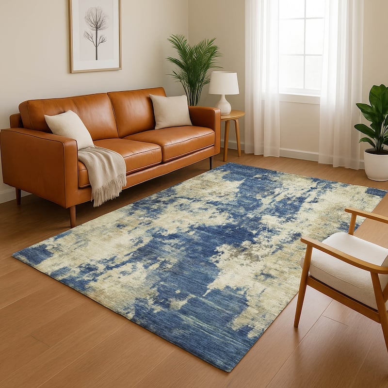 Premium Washable Super Soft Abstract Casual Mayfield Rug - Navy - 5' x 7'6"