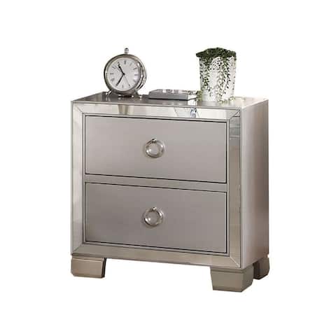 Wooden Nightstand with 2 Drawers in Platinum