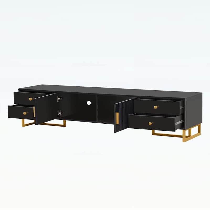 Modern TV Stand for 65+ Inch TVs,Entertainment Center with Storage and Elegant Wave Groove Design
